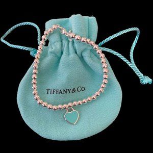 Tiffany Blue Heart Tag Bead Bracelet in Silver